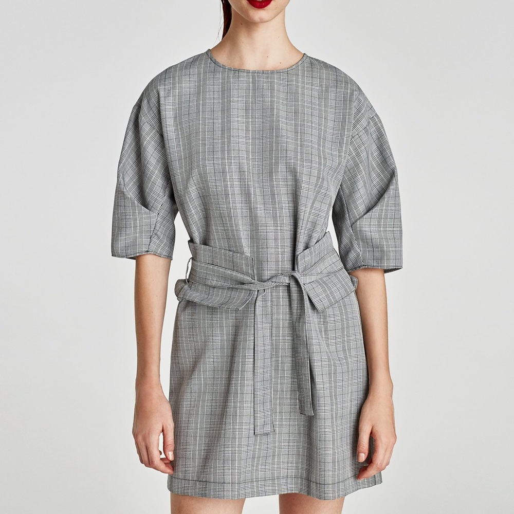 Zara glen check belted dress